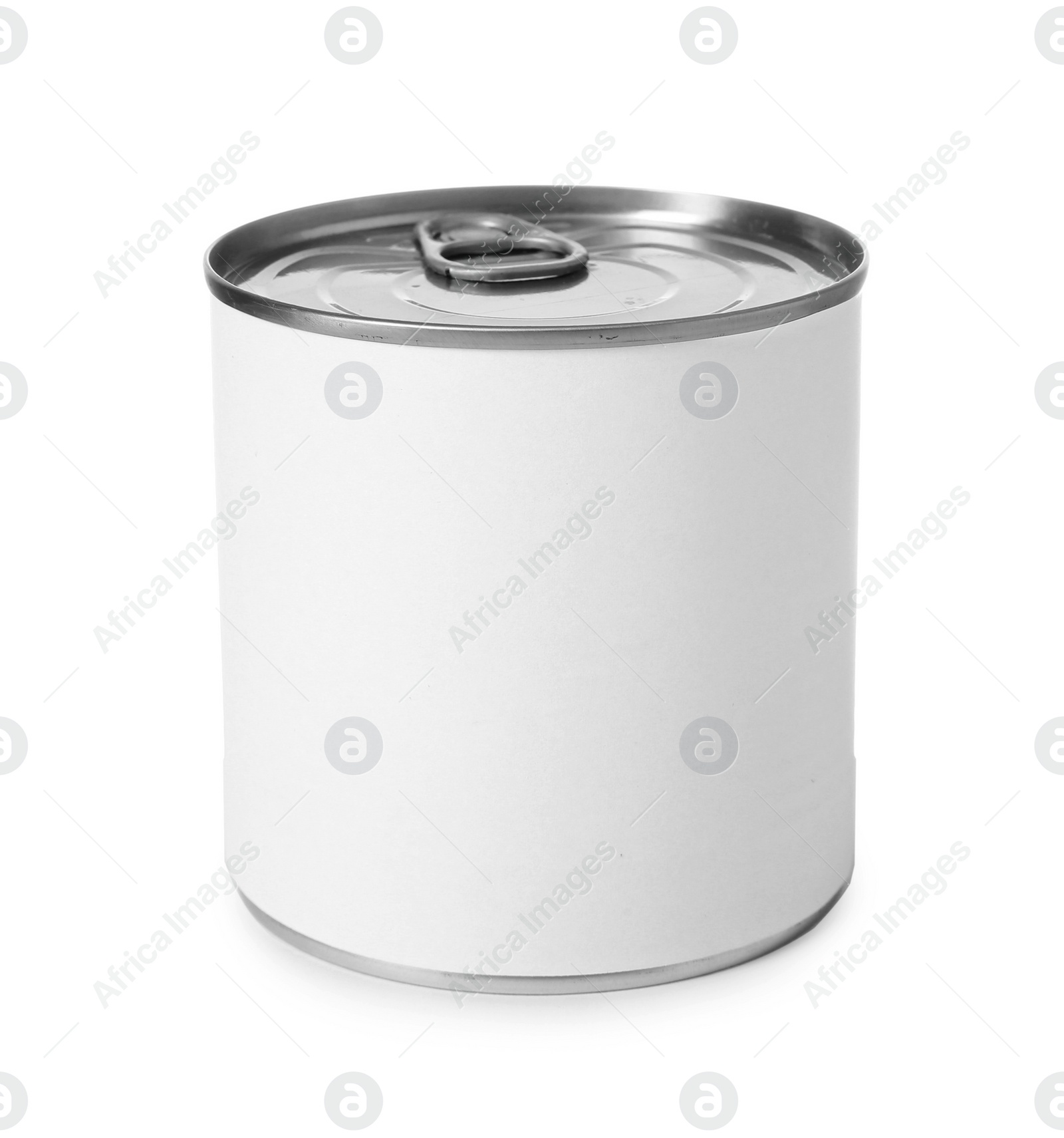 Photo of Closed tin can isolated on white, mockup for design