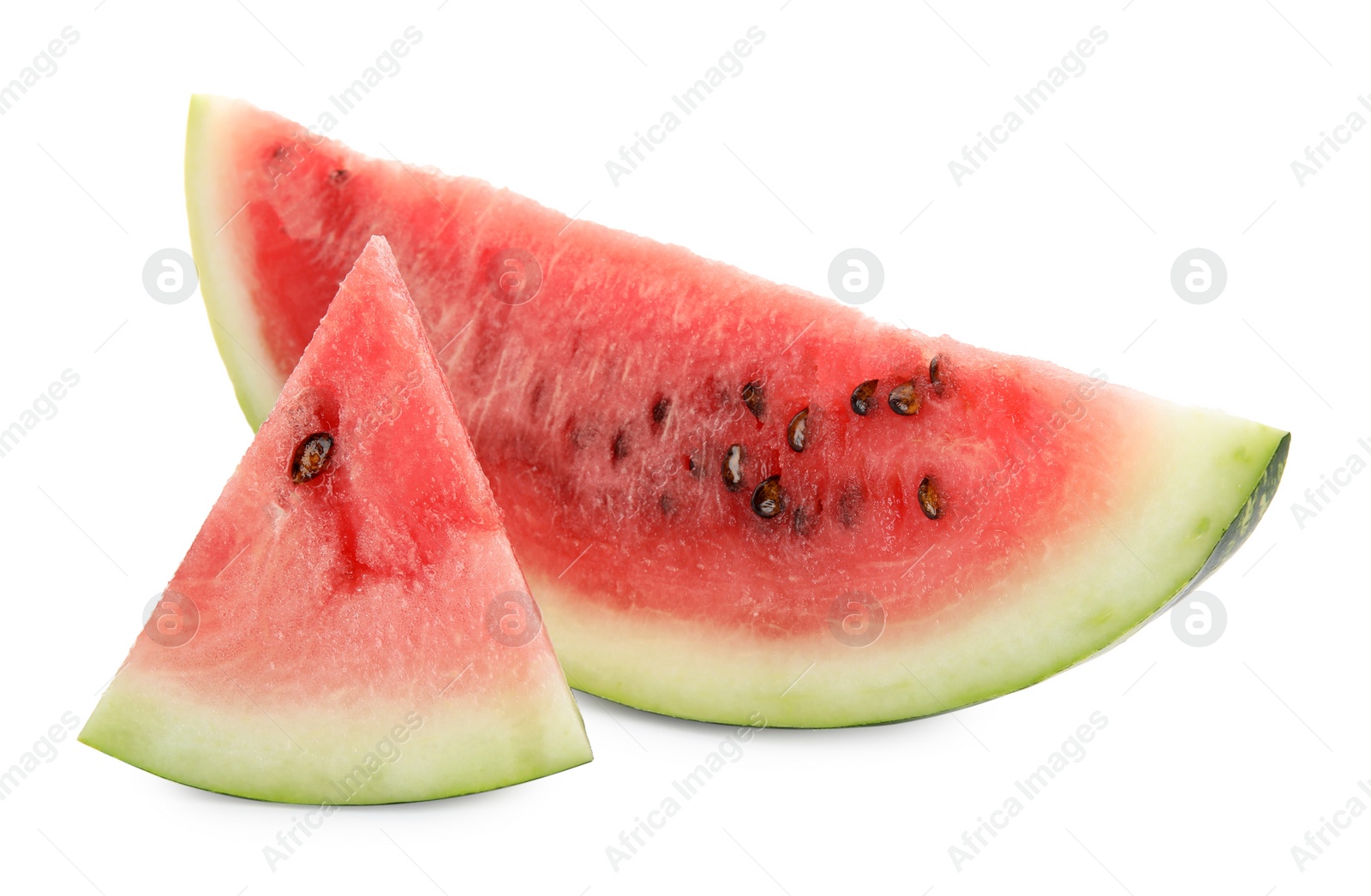 Photo of Slices of delicious ripe watermelon on white background