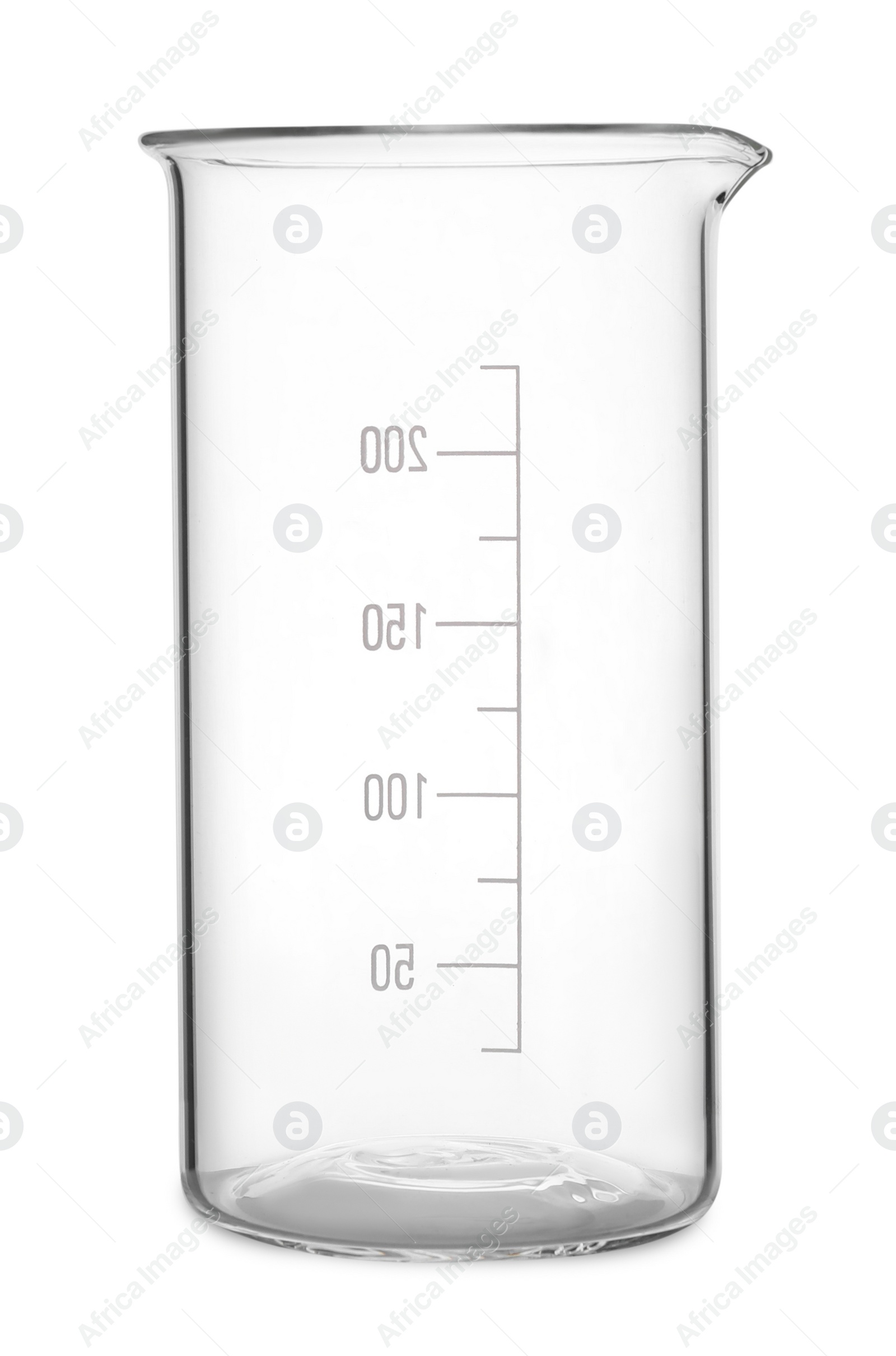 Photo of Clean empty beaker isolated on white. Laboratory glassware