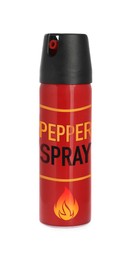 Bottle of gas pepper spray on white background