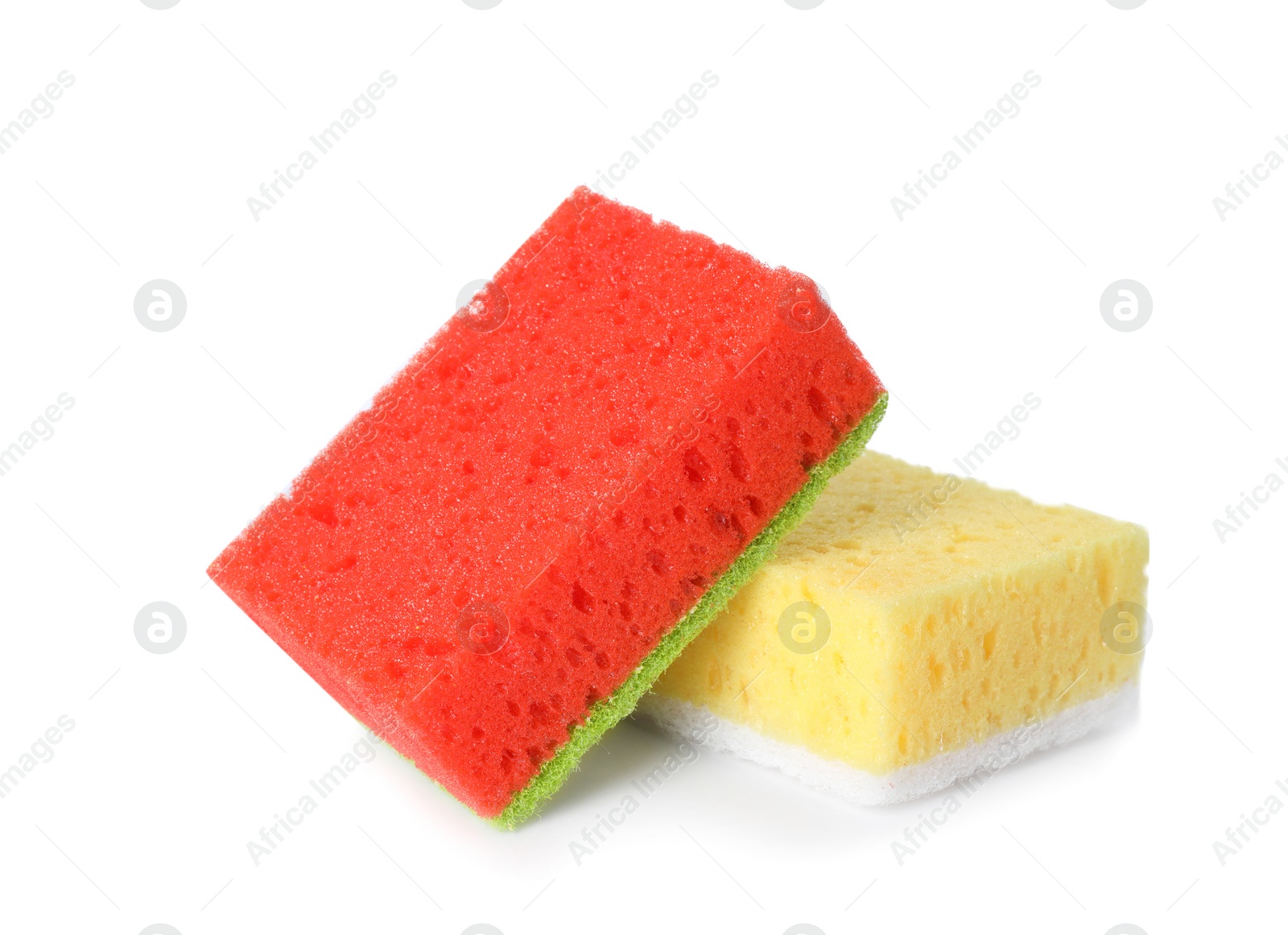 Photo of Cleaning sponges for dish washing on white background