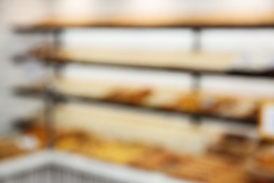 Blurred view of bakery store with pastries