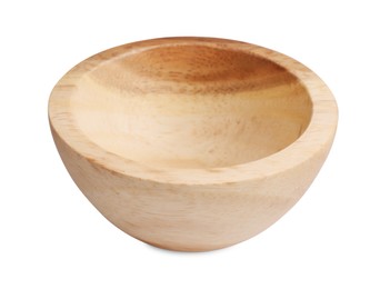 Photo of One new wooden bowl on white background