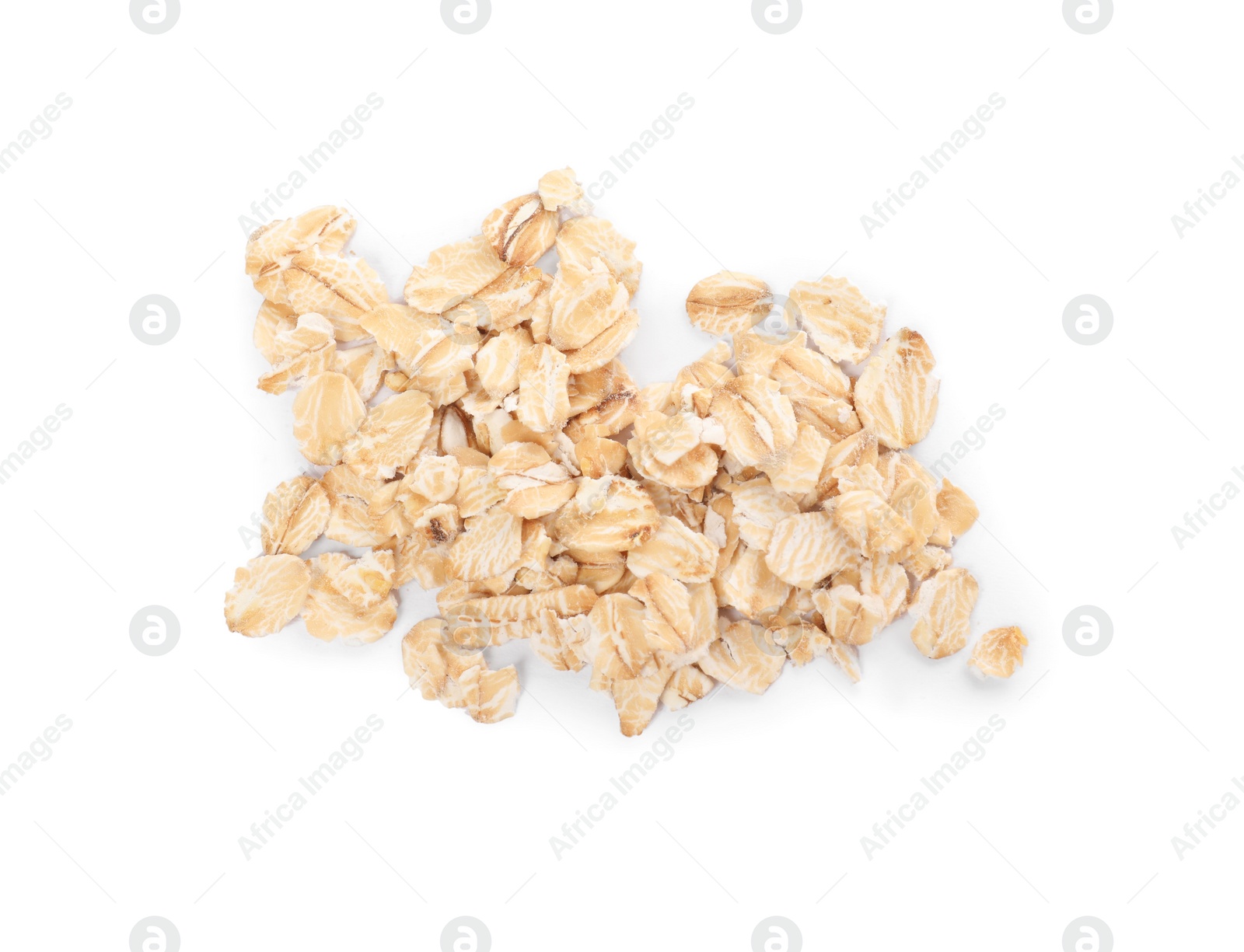 Photo of Pile of oatmeal isolated on white, top view