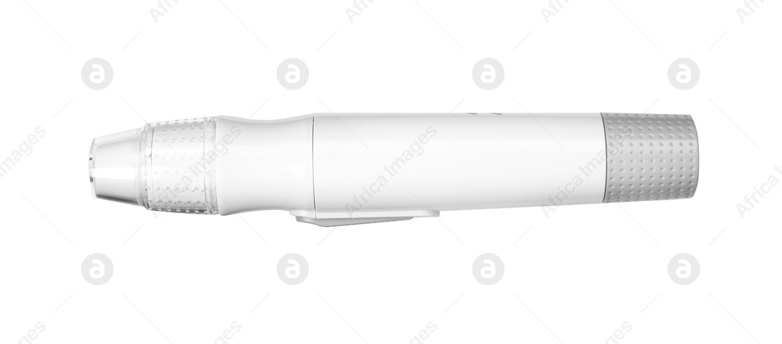 Photo of Blood lancet pen on white background. Medical device