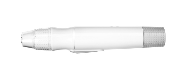 Photo of Blood lancet pen on white background. Medical device