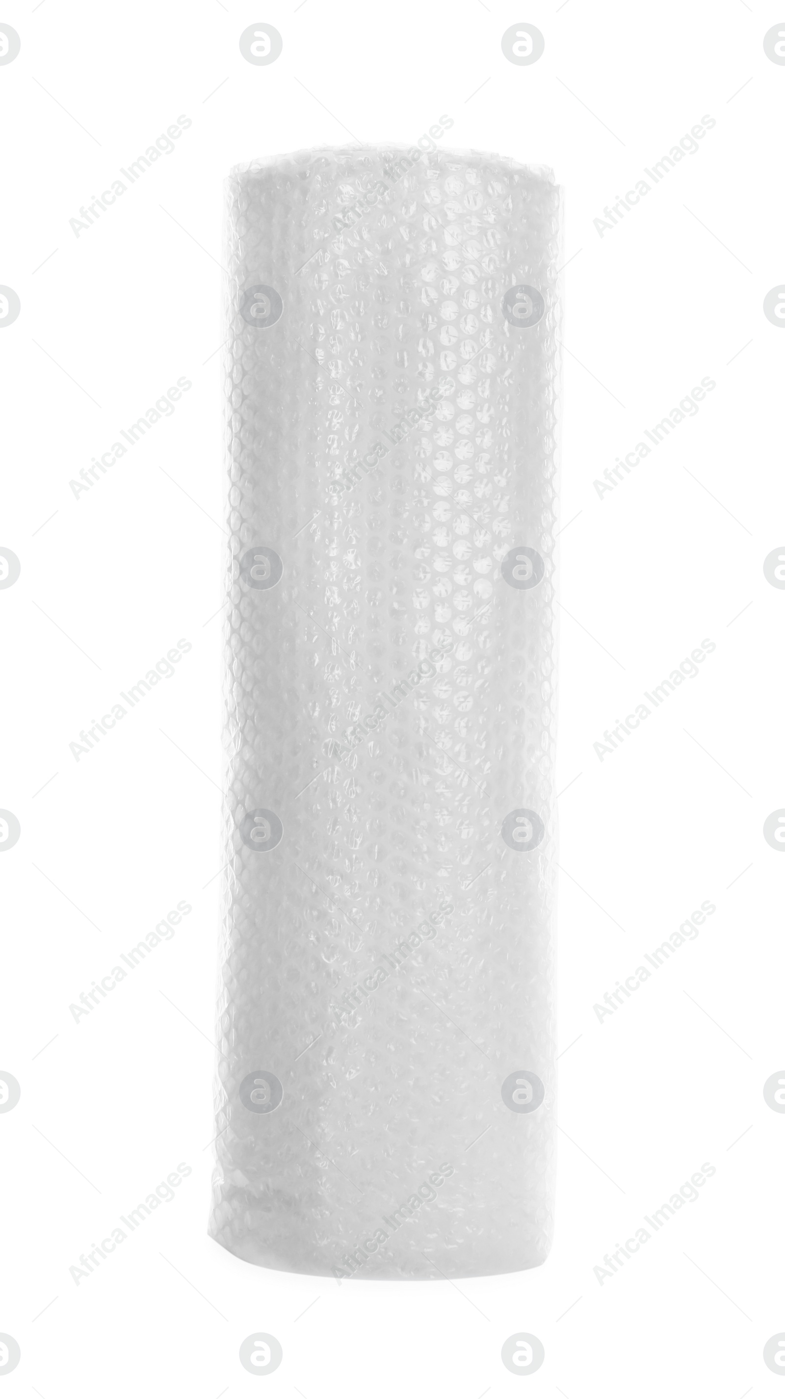 Photo of Transparent bubble wrap roll isolated on white