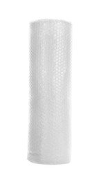 Transparent bubble wrap roll isolated on white