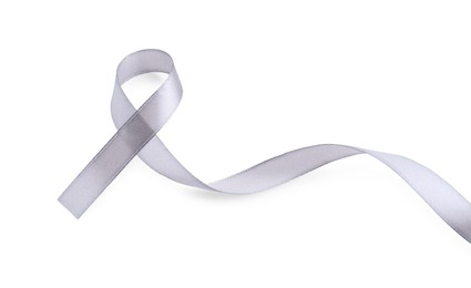 Gray awareness ribbon isolated on white, top view