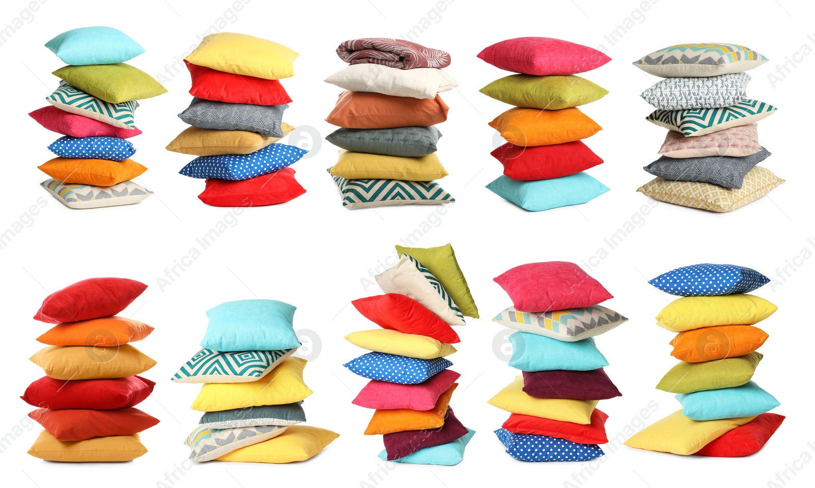 Image of Set with different stylish decorative pillows on white background