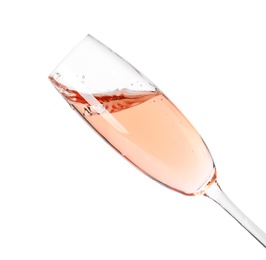 Glass of rose champagne isolated on white