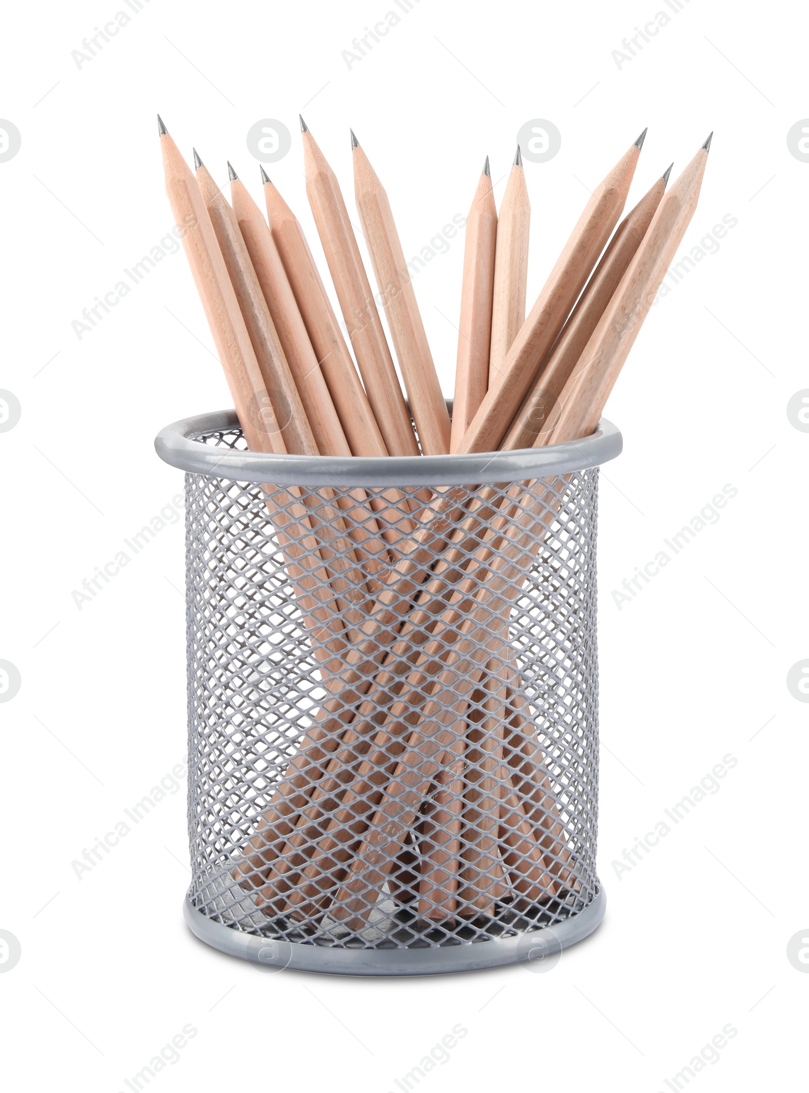 Photo of Many sharp pencils in holder isolated on white