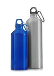 Photo of Aluminum water bottles for sports on white background