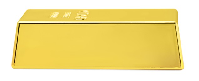 One shiny gold bar isolated on white