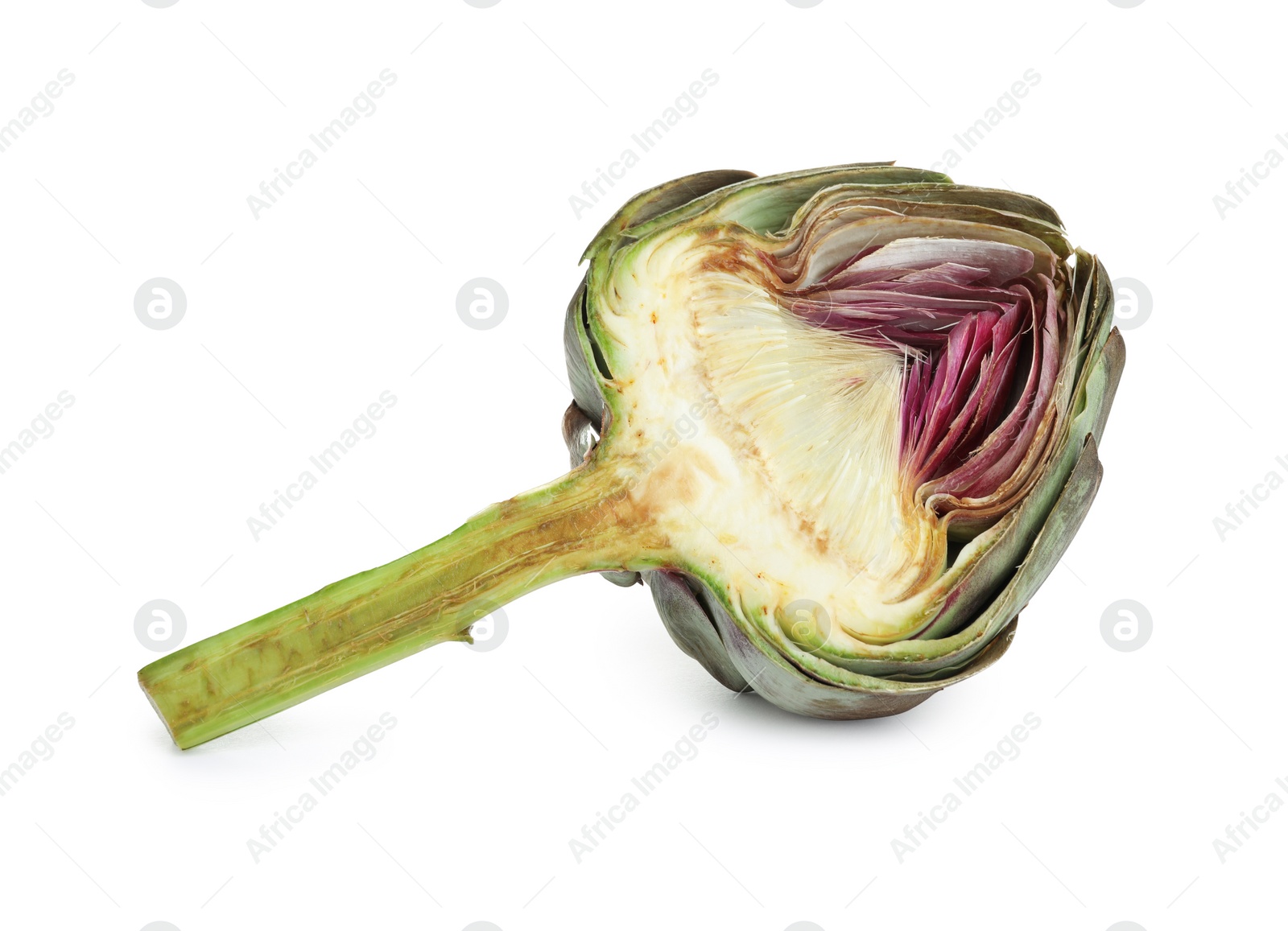 Photo of Half of fresh raw artichoke isolated on white