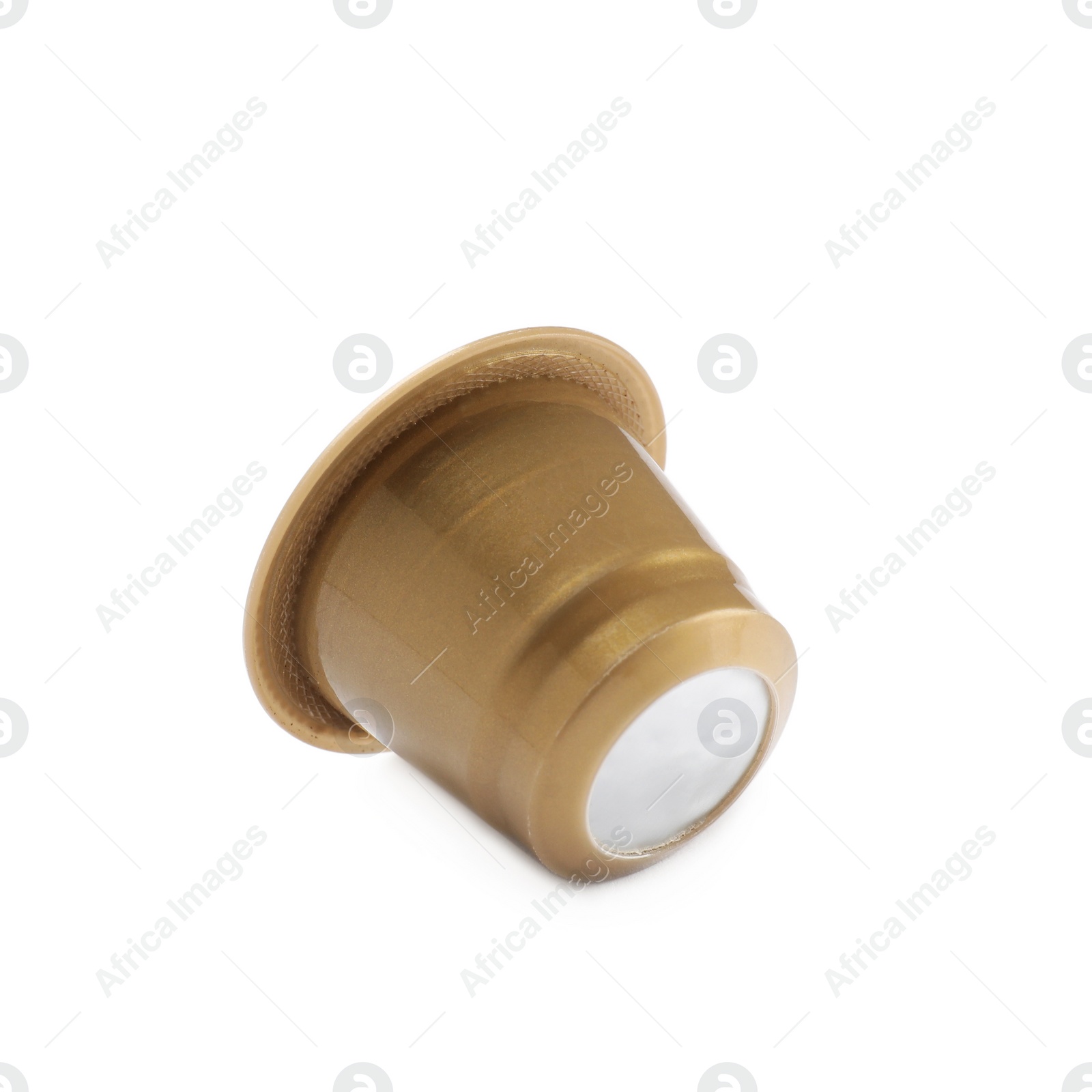 Photo of One plastic coffee capsule isolated on white