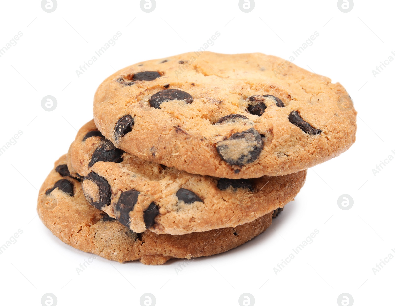 Photo of Delicious chocolate chip cookies on white background