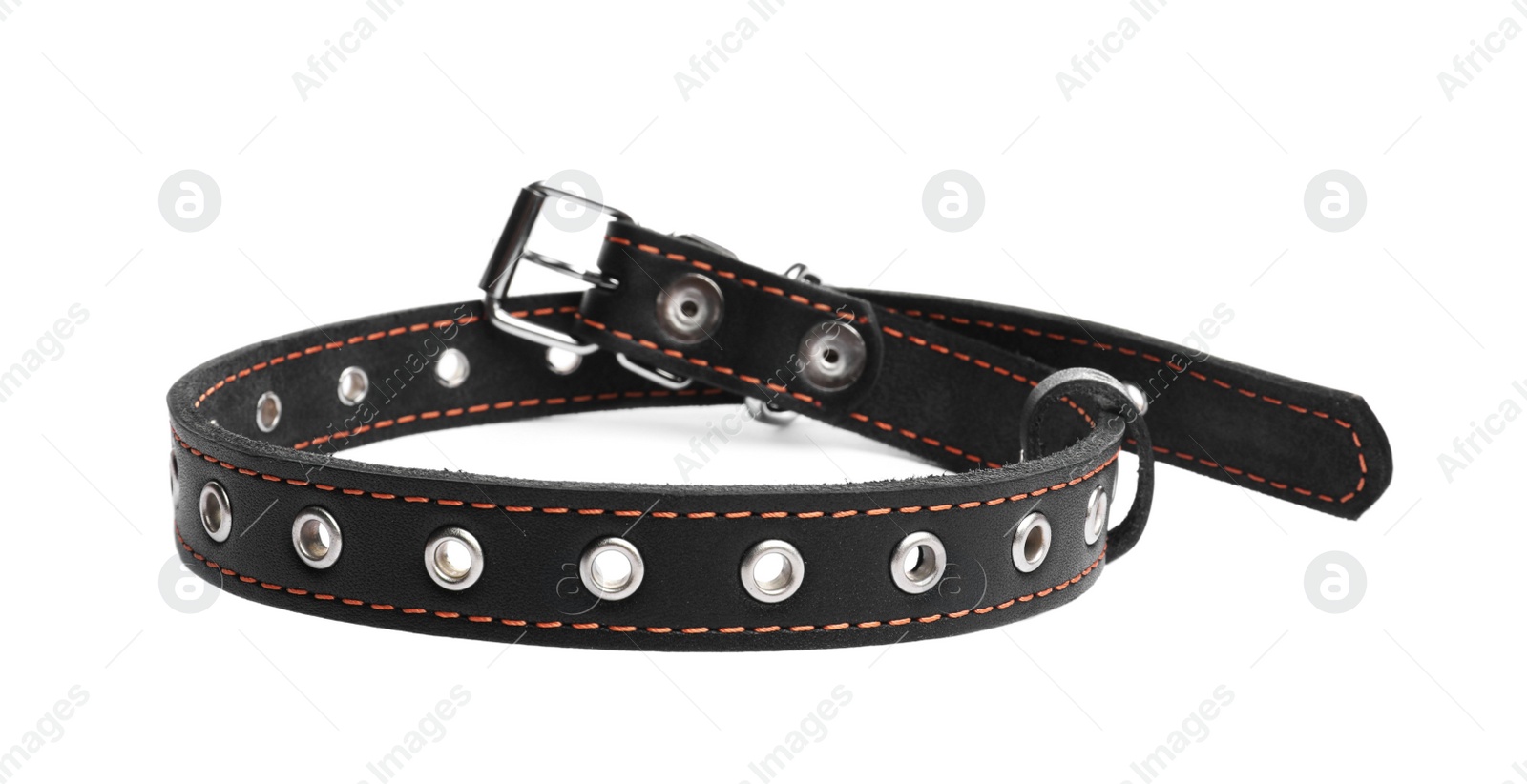 Photo of Black leather dog collar isolated on white