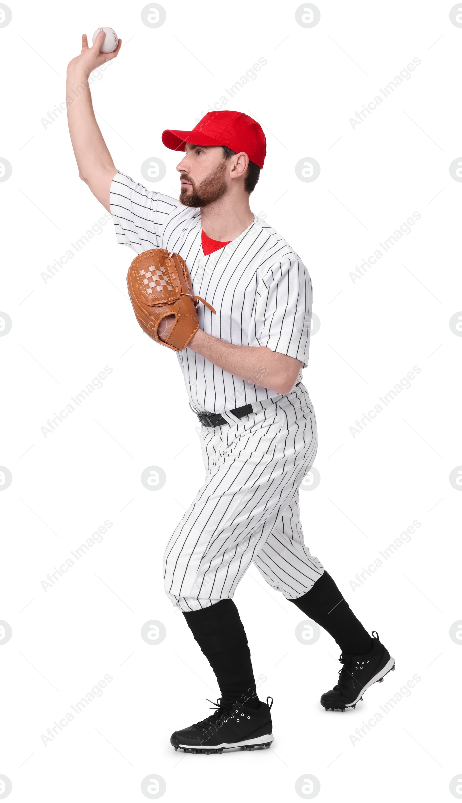 Photo of Baseball player throwing ball on white background