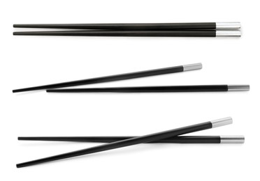 Image of Collage with black chopsticks isolated on white