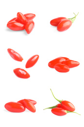 Set of fresh goji berries on white background