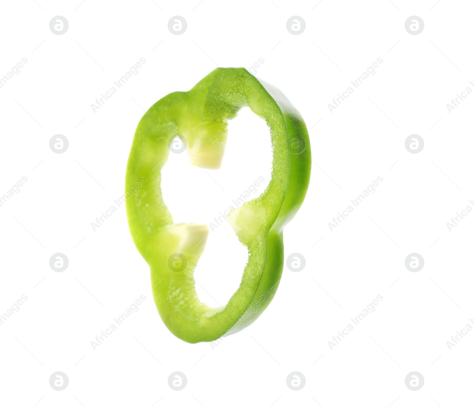 Photo of Ring of fresh green bell pepper on white background