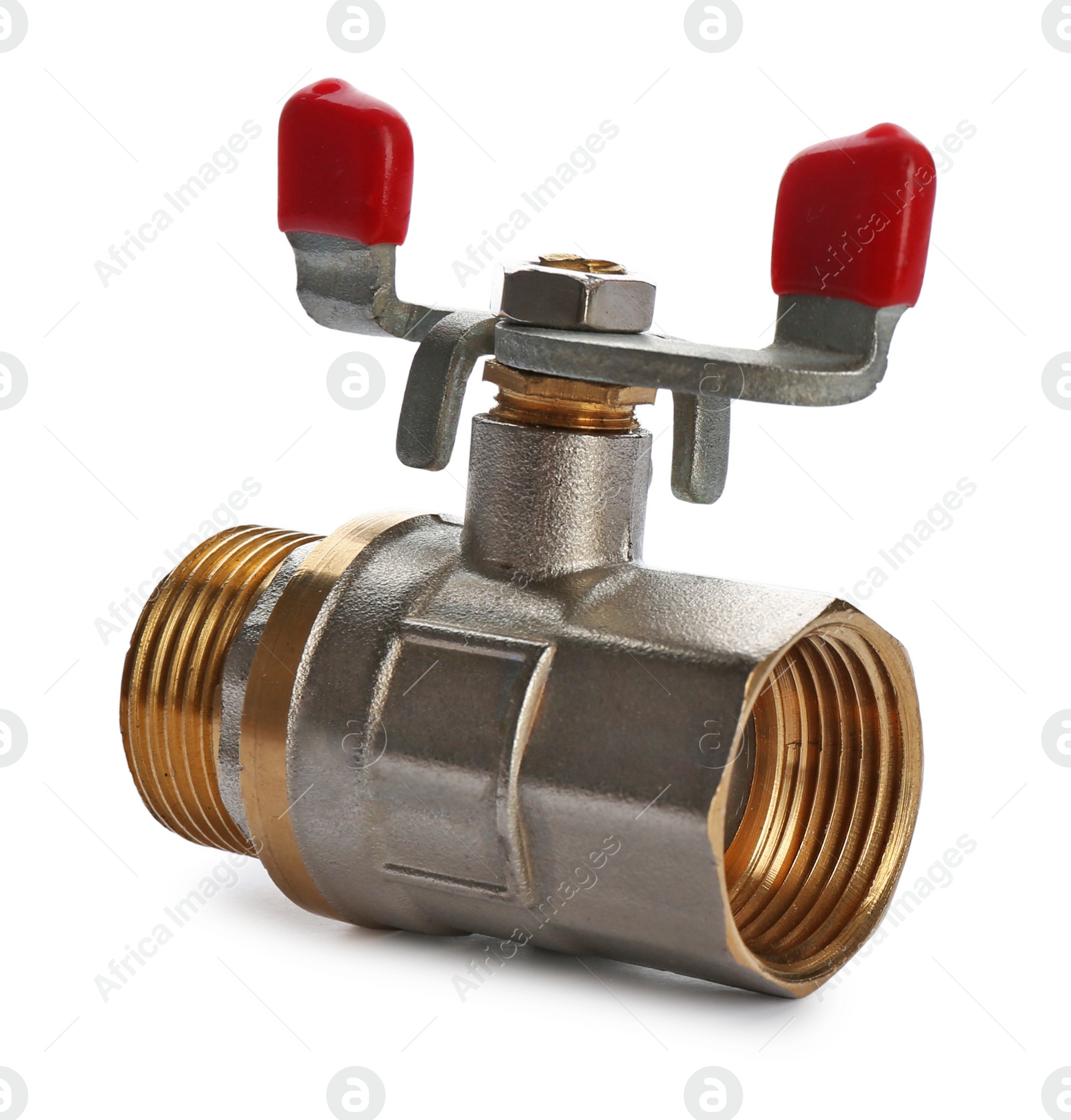 Photo of New valve on white background. Plumber's supply