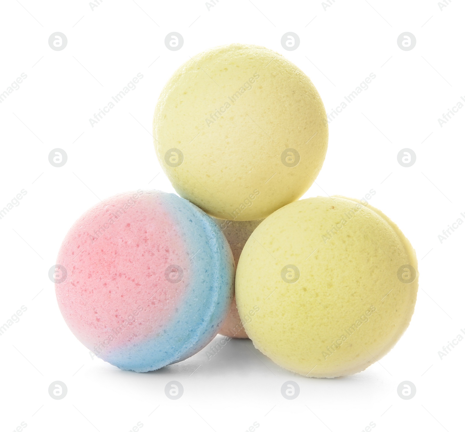 Photo of Bath bombs on white background. Beauty accessory