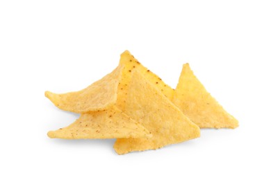 Tasty tortilla chips (nachos) on white background