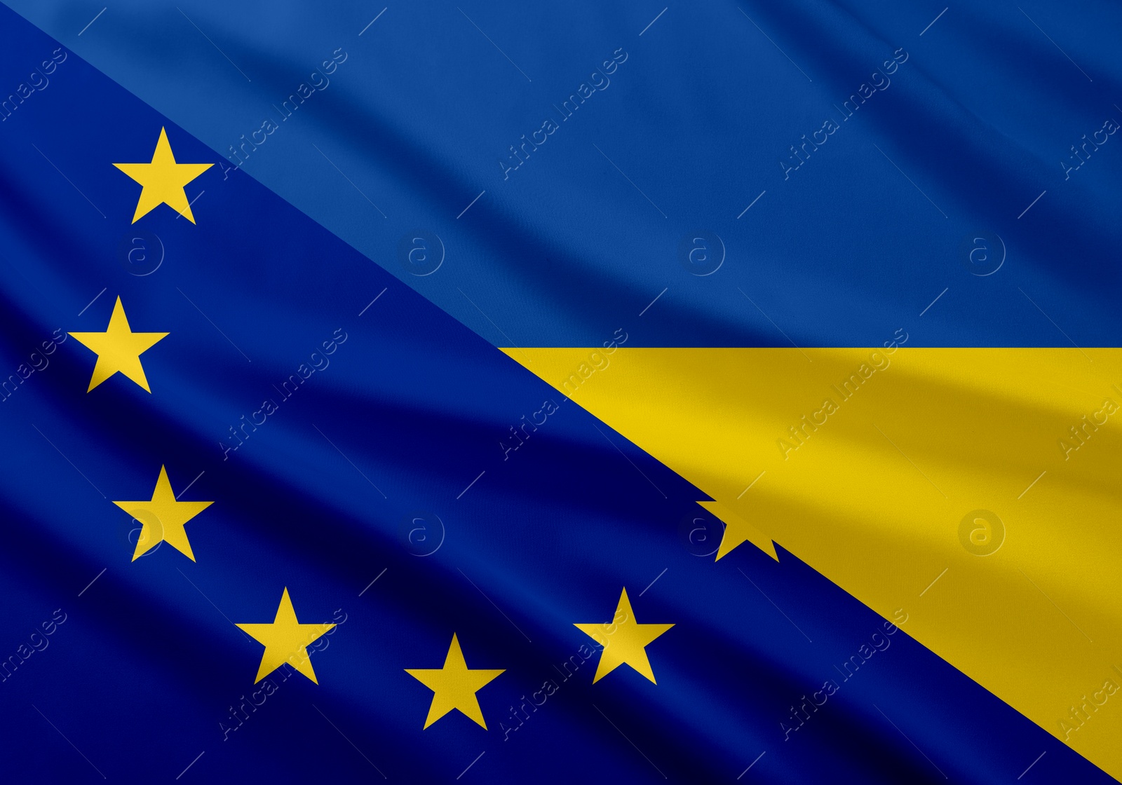 Image of Flags of Ukraine and European Union. International diplomatic relationships