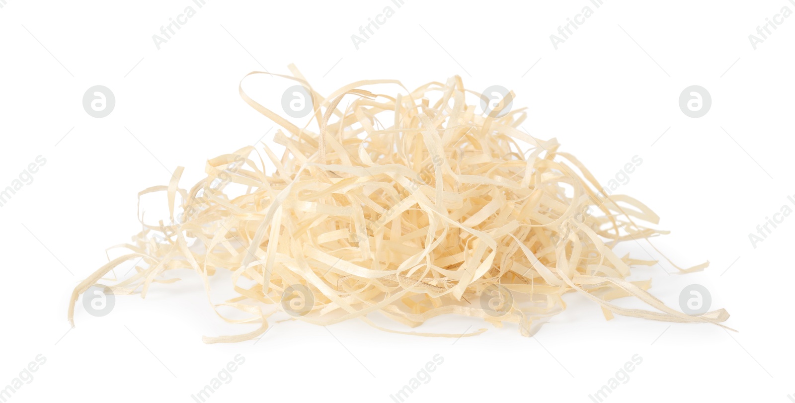 Photo of Pile of wood shavings isolated on white