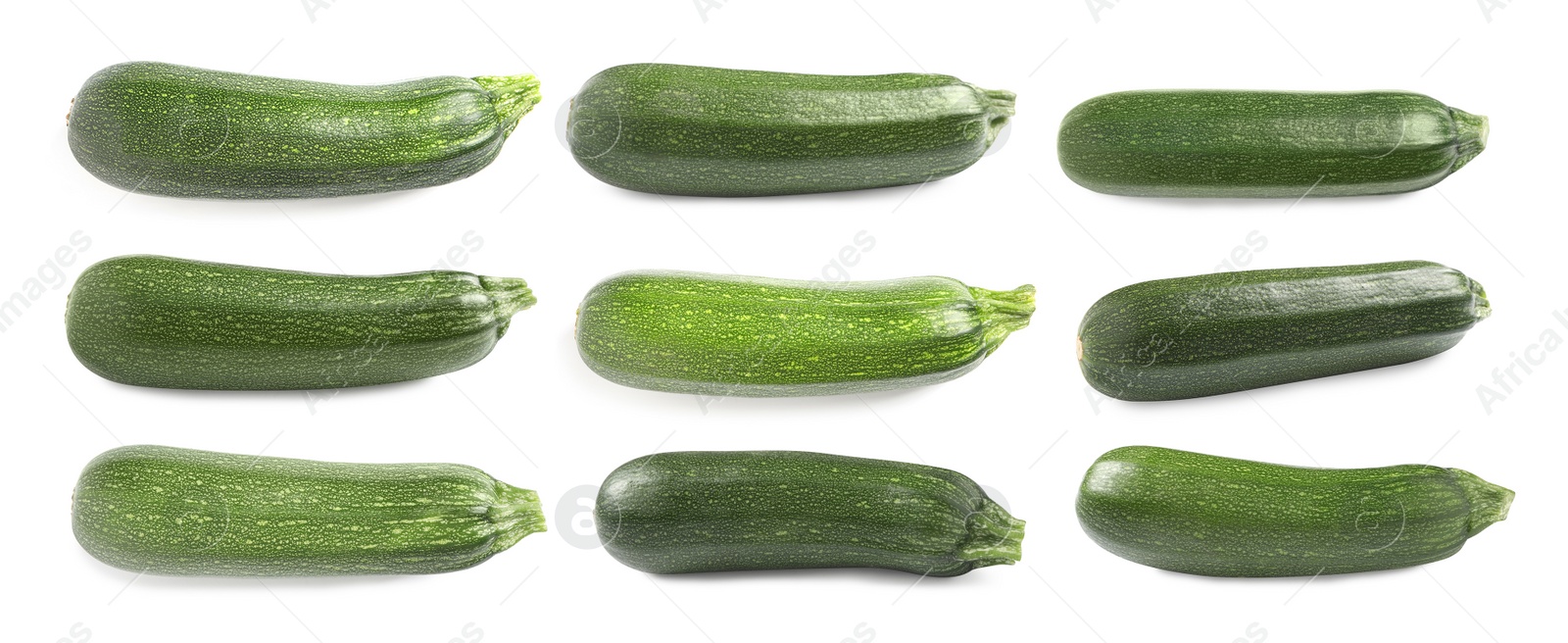 Image of Set of fresh ripe zucchinis on white background. Banner design