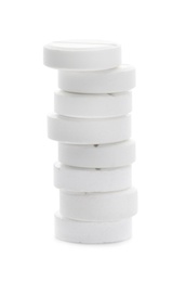 Photo of Stack of pills on white background. Medical treatment