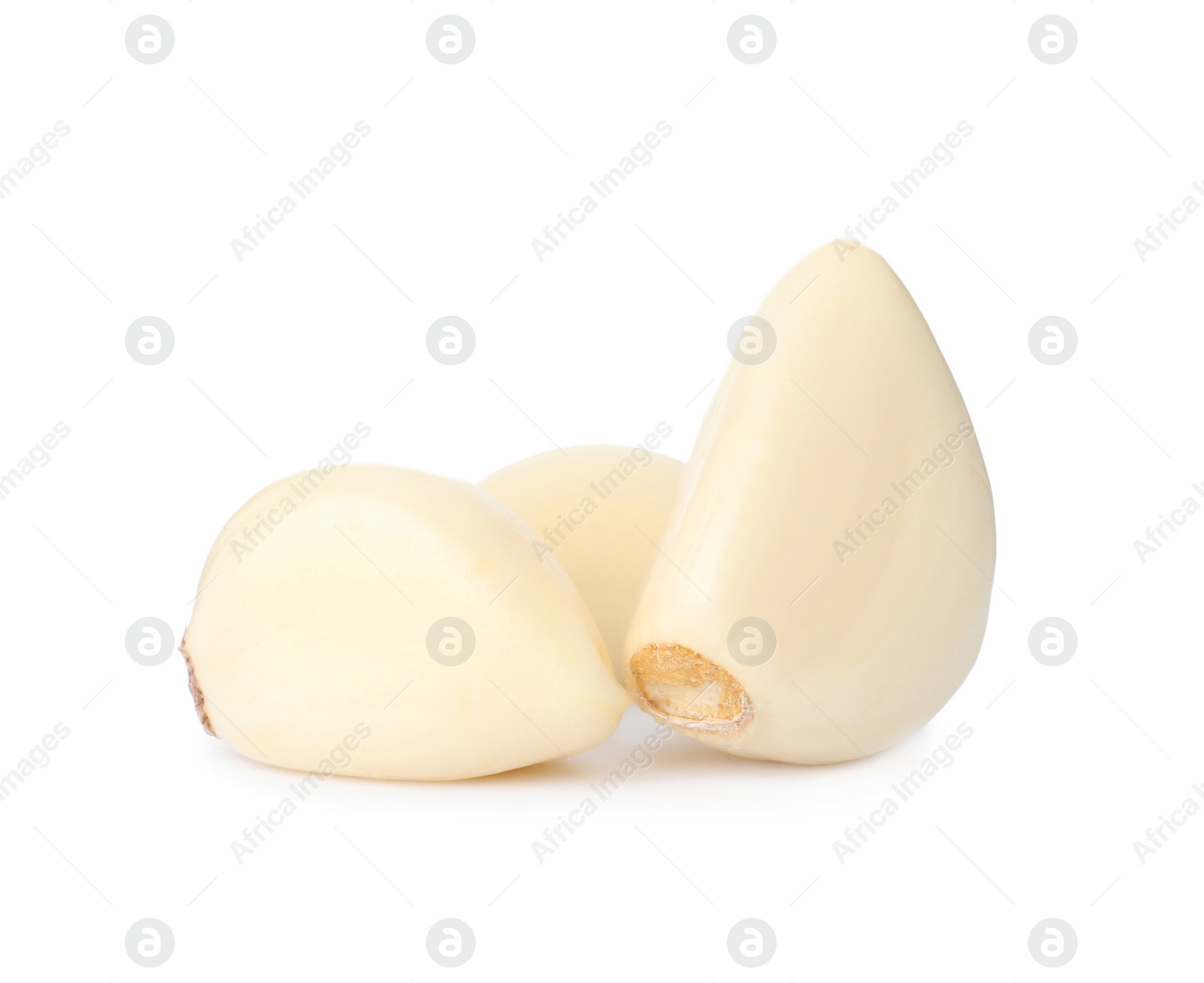 Photo of Fresh organic garlic cloves on white background