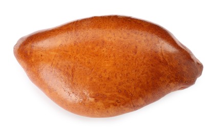 Photo of One delicious baked patty on white background, top view