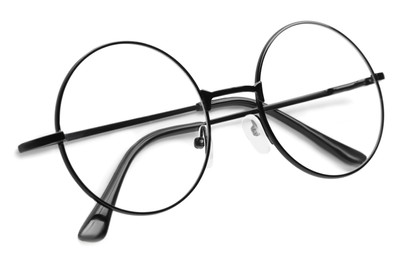 Photo of Round glasses with black frame isolated on white