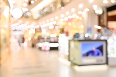Blurred view of modern shopping mall interior. Bokeh effect