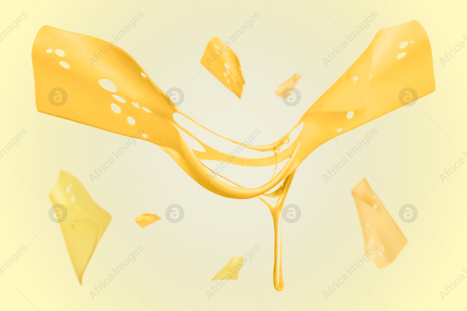 Image of Slicescheese falling on yellow background