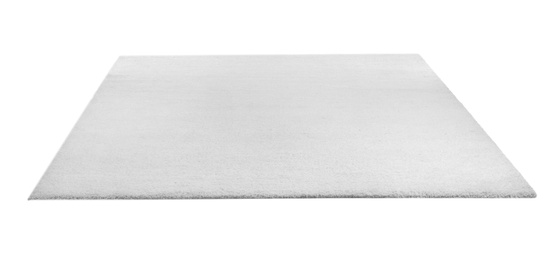 Photo of Soft carpet on white background. Interior element