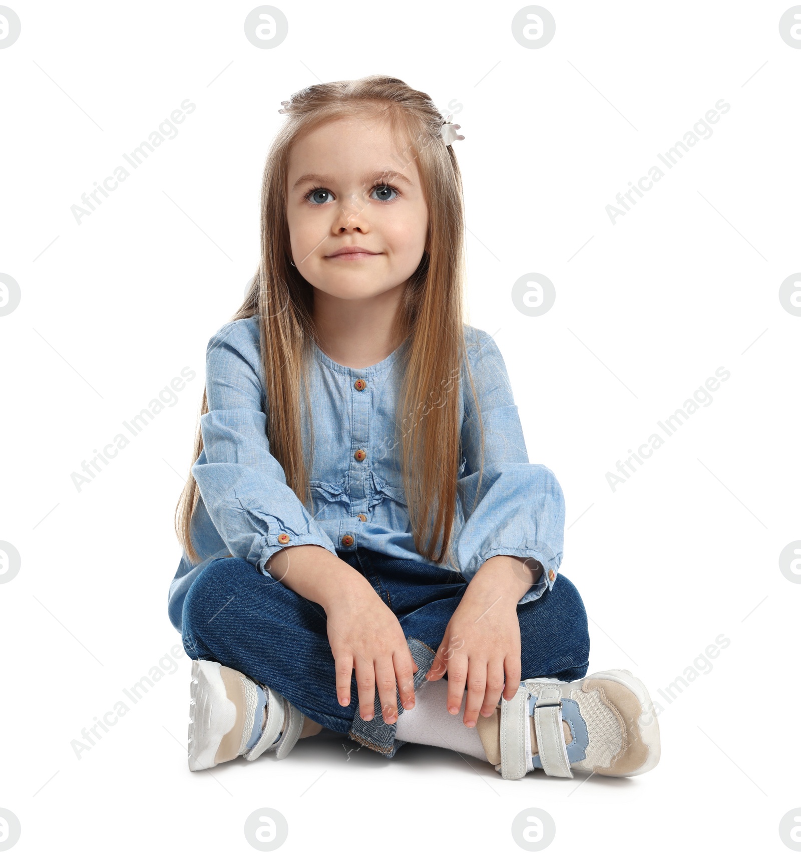 Photo of Fashion concept. Stylish girl posing on white background