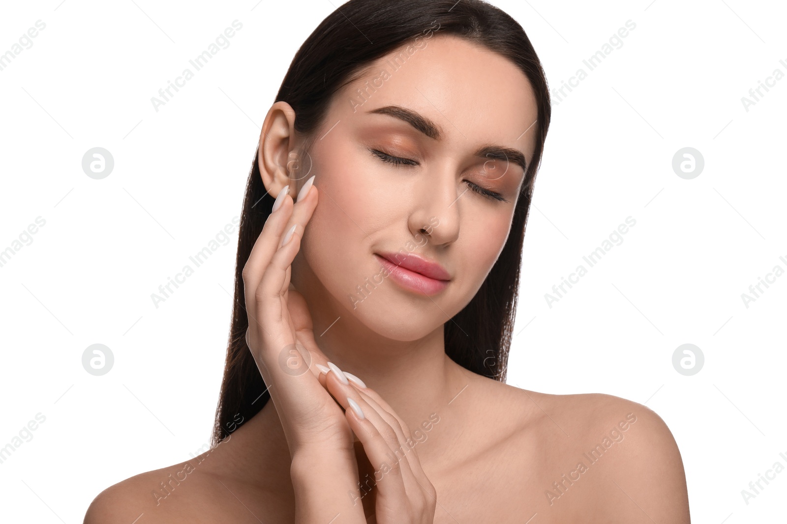 Photo of Portrait of attractive young woman on white background