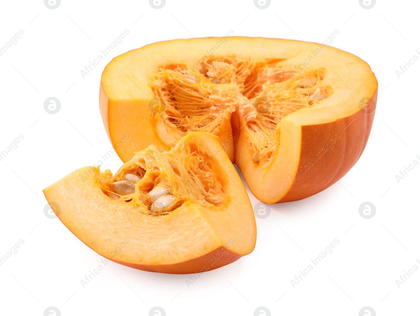 Photo of Cut fresh ripe pumpkin isolated on white