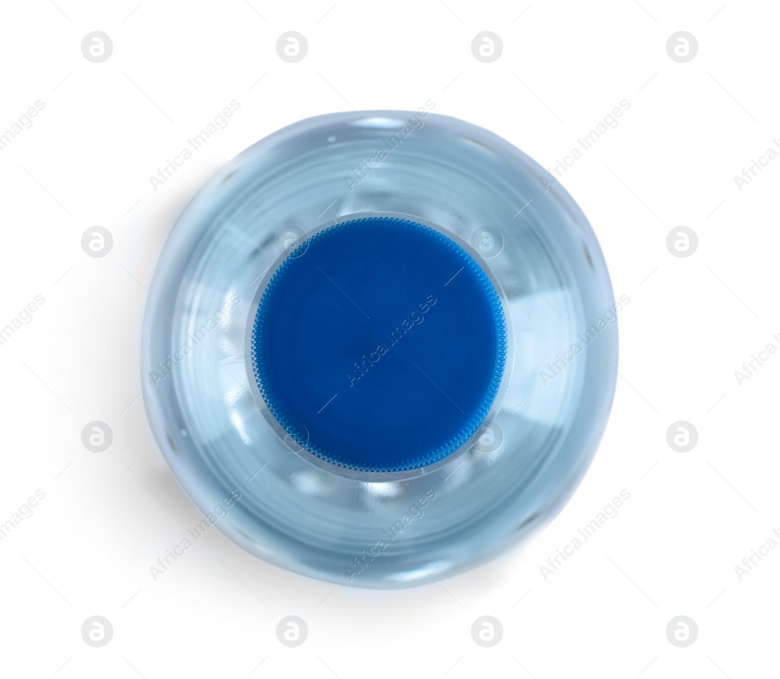 Photo of Plastic bottle with pure water on white background, top view