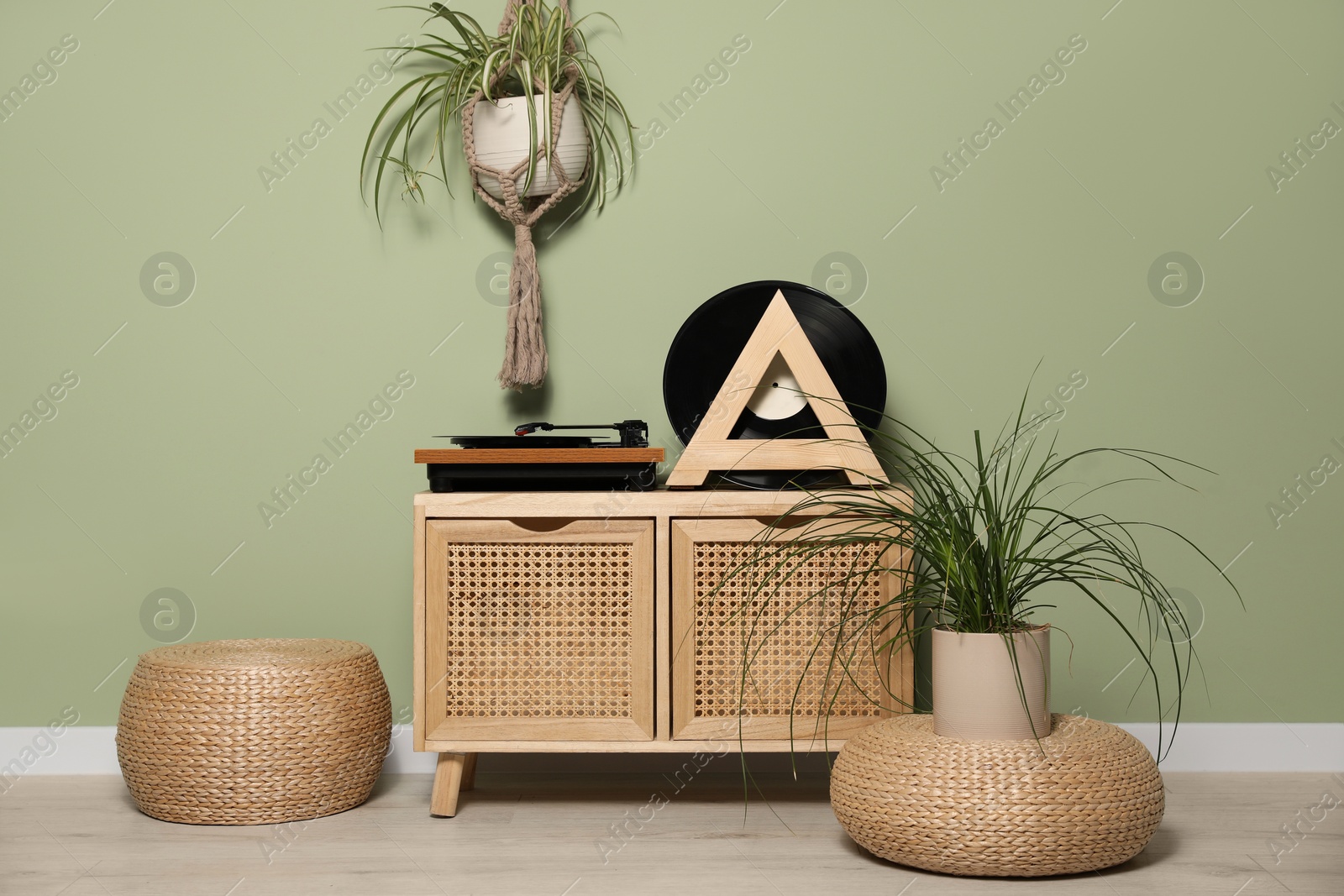 Photo of Living room interior with vinyl records and player