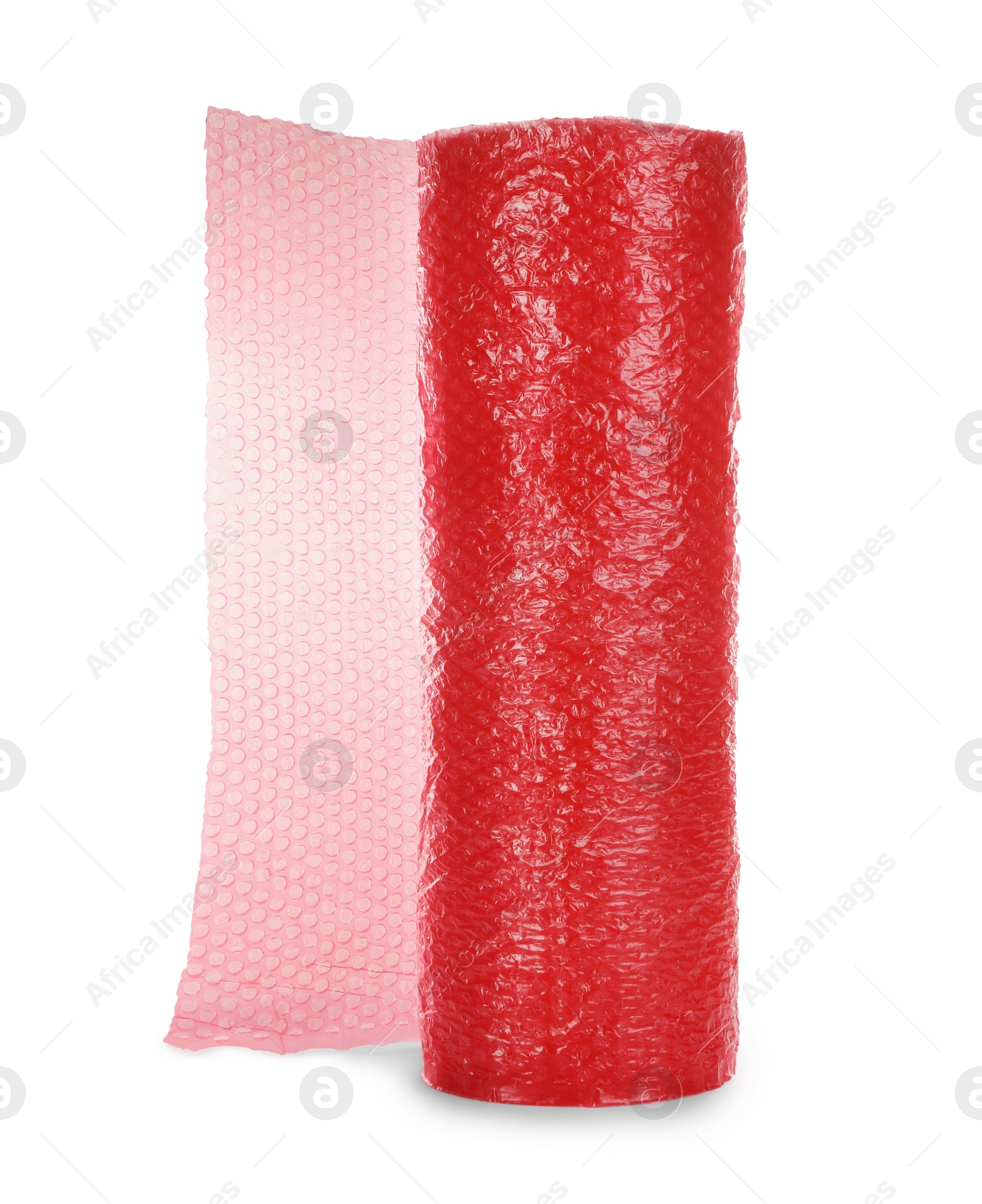 Photo of Red bubble wrap roll isolated on white