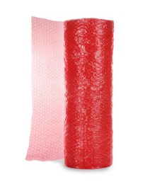 Photo of Red bubble wrap roll isolated on white