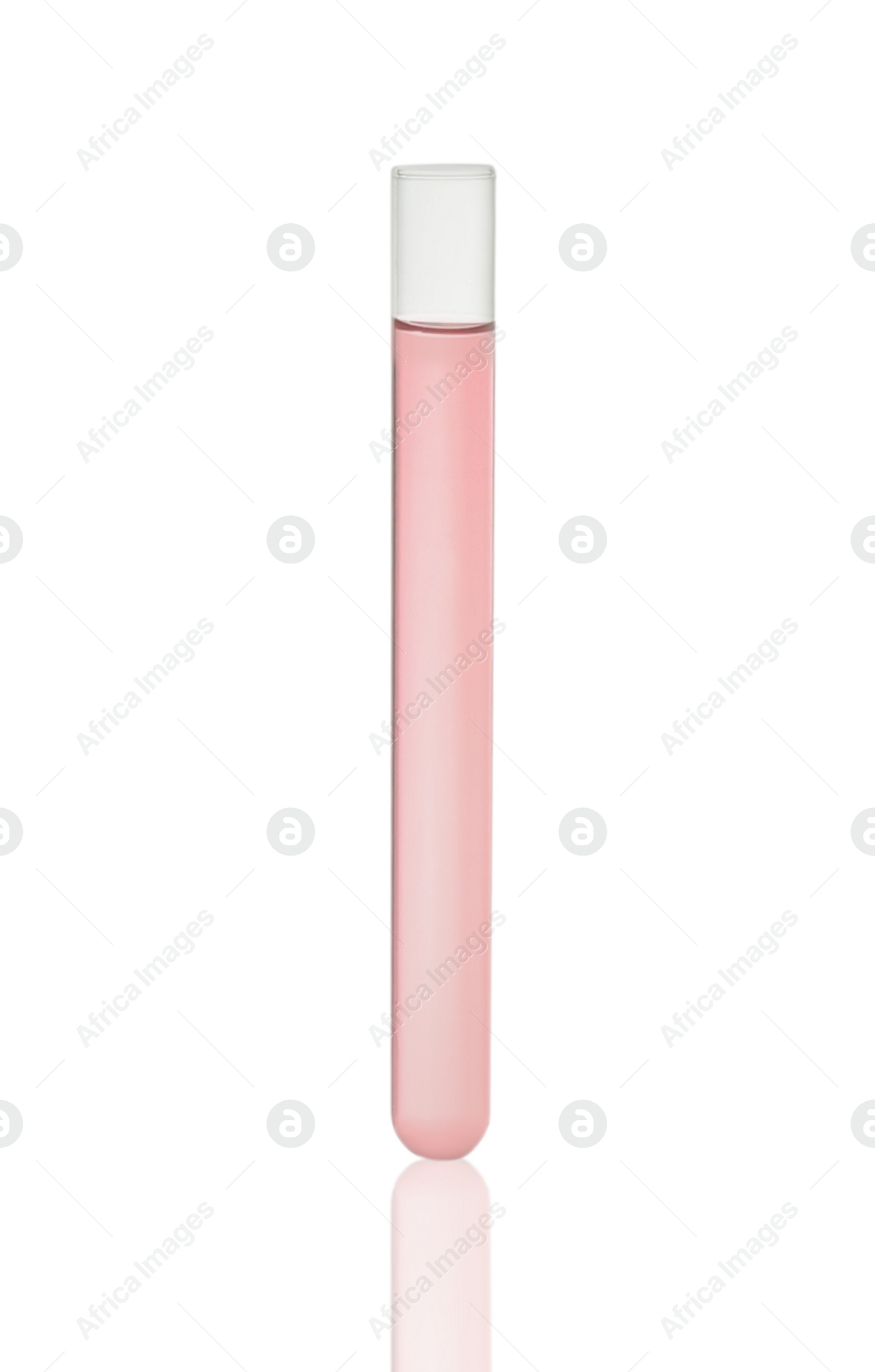 Photo of Test tube with red liquid isolated on white