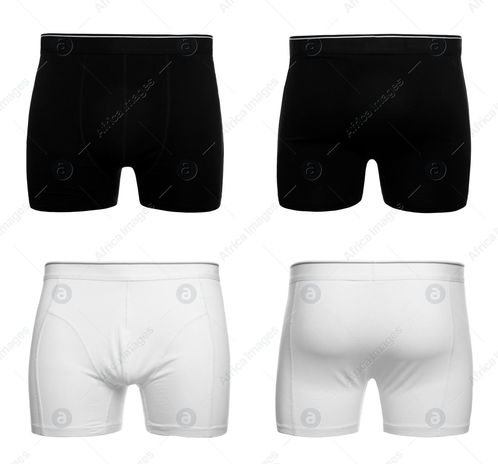 Image of Different menʼs underwear isolated on white, set with back and front views