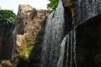 Photo of Picturesque view of waterfall and trees outdoors