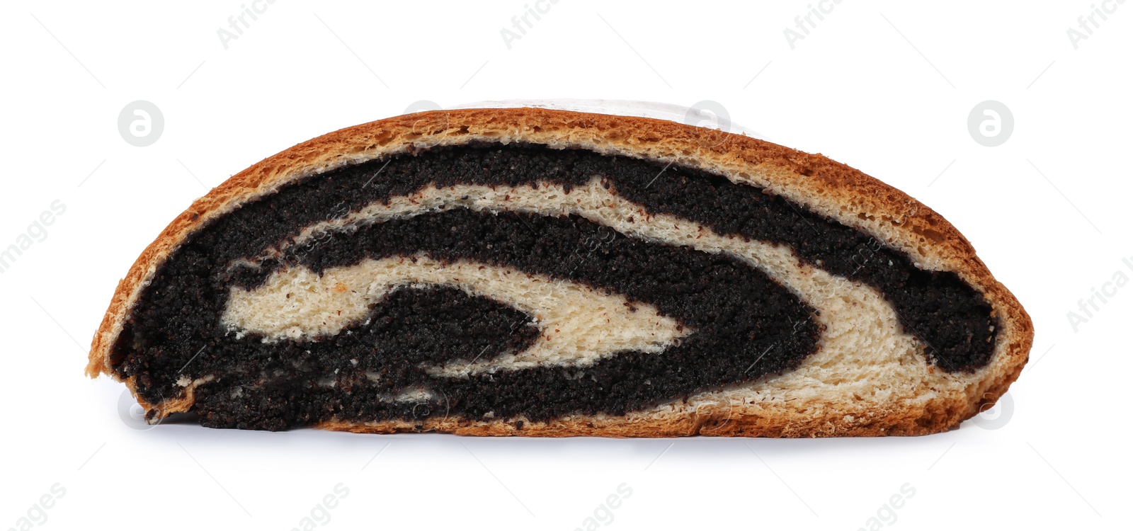 Photo of Tasty sweet bun with poppy seeds on white background